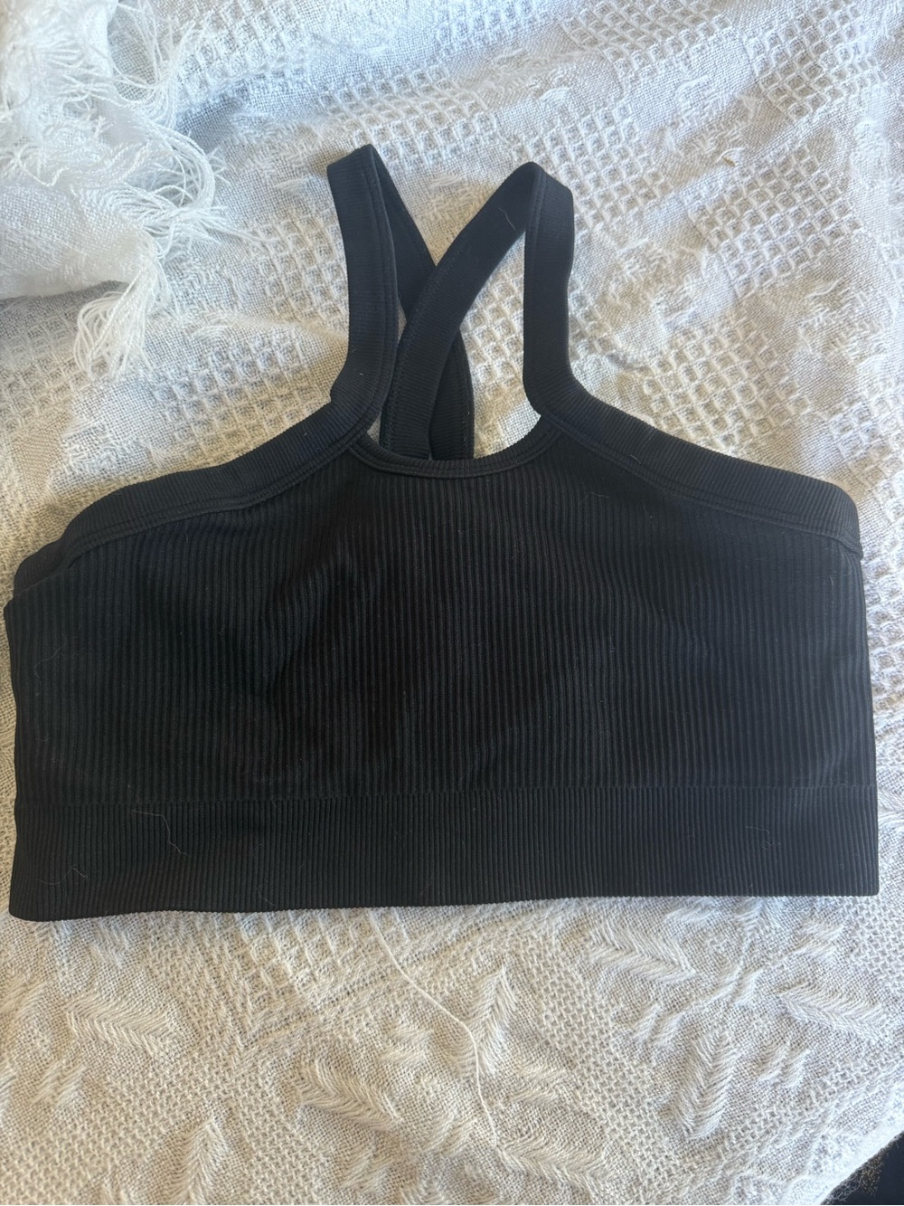 Black Ribbed Sports Bralette - Size Small